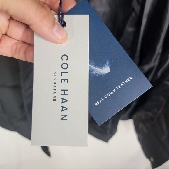 Cole Haan Womens Large Black Down Double Zip Cinched Waist Puffer Jacket NWT - Picture 3 of 3